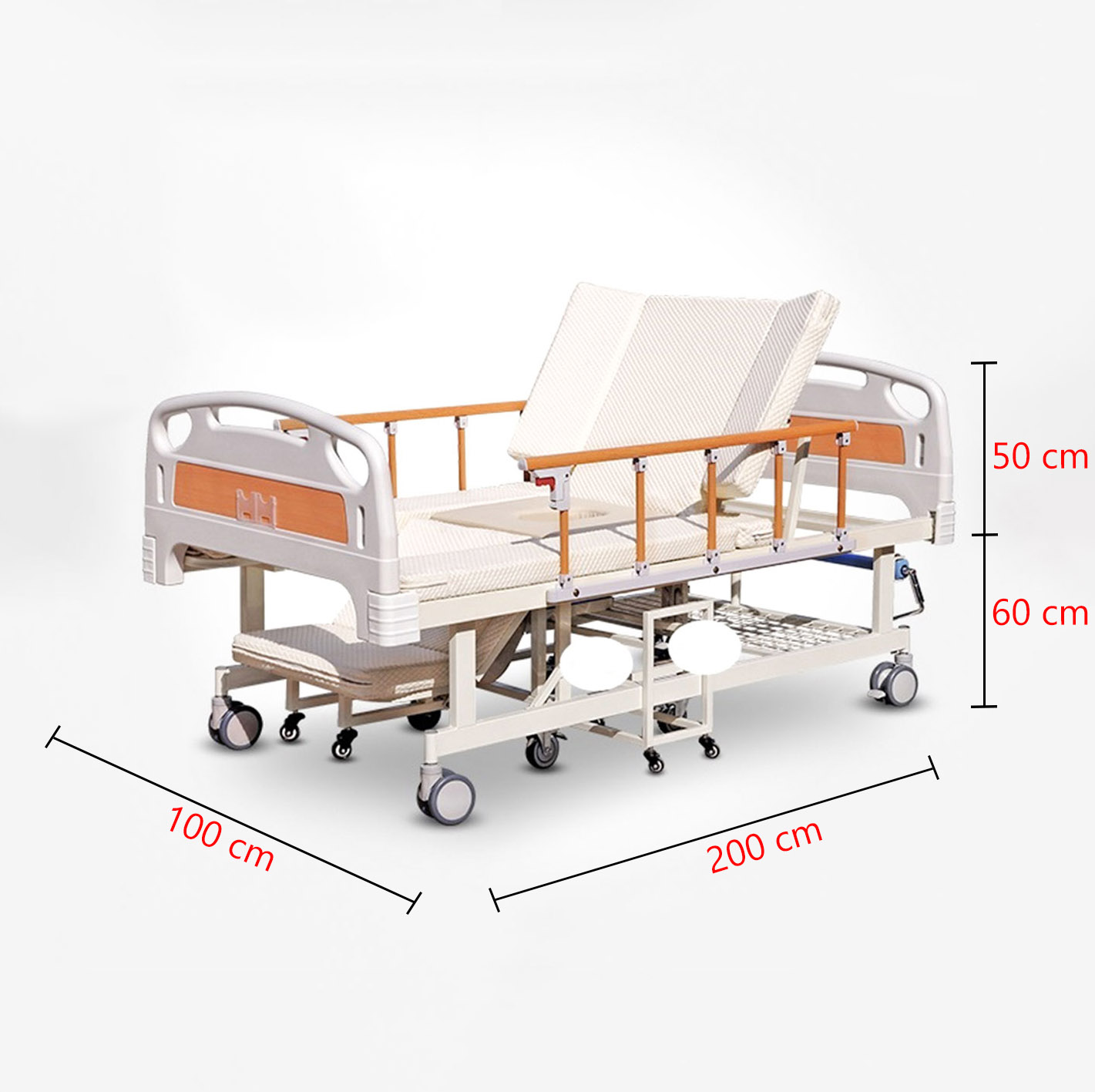 Kích thước giường y tế tách xe lăn NKT-DCN09