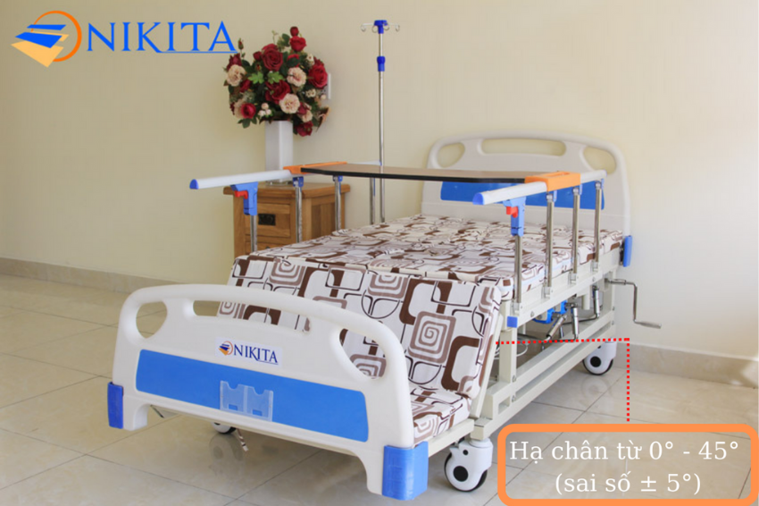 Tay quay hạ chân giường bệnh 4 tay quay nghiêng trái phải NIKITA NKT-DCN04