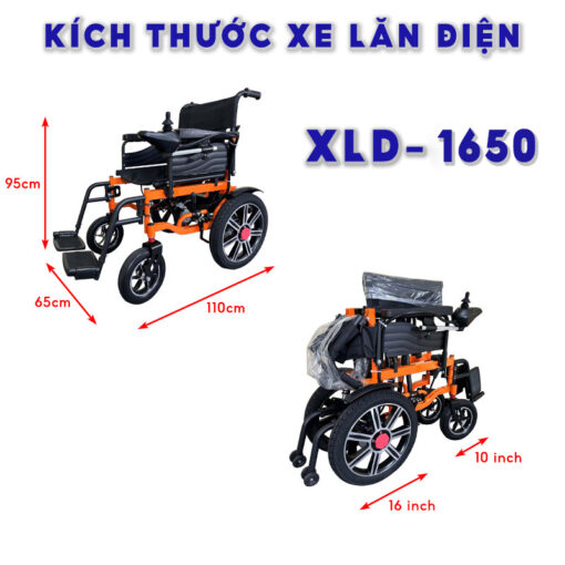 Kích thước xe lăn cho người khuyết tật XLD-1650