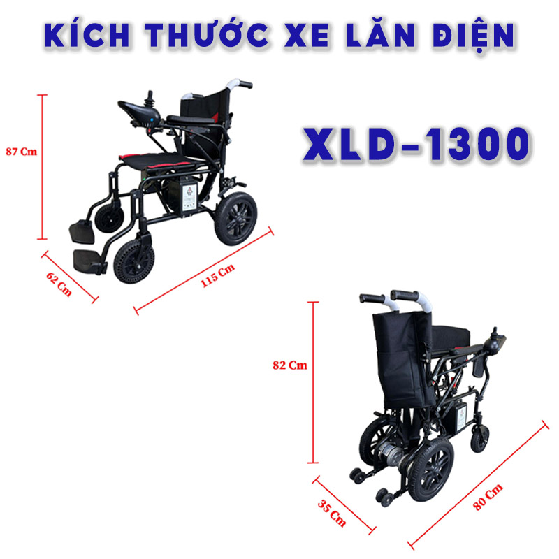 Kích thước xe lăn điện thông minh cho người già XLD-1300