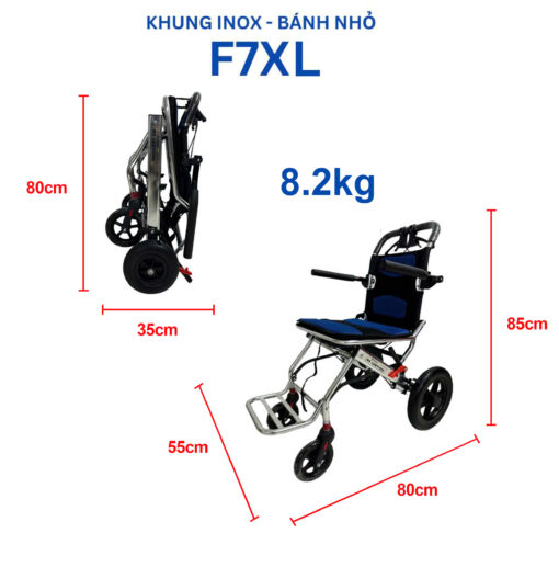 Xe lăn khung inox bánh nhỏ siêu tiện lợi NIKITA NKT-F7XL