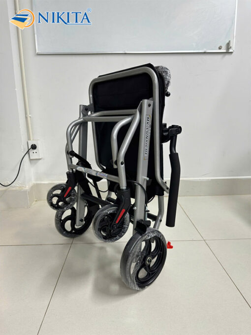 Xe lăn tay đi du lịch, khung sắt sơn đen xám NIKITA NKT-T