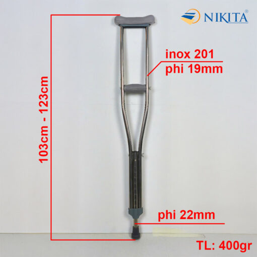 Kích thước Nạng chống chân inox hỗ trợ tập đi cho người gãy chân NIKITA NKT-KX60-103