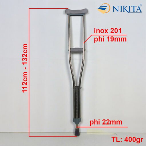 Kích thước nạng chống nách inox hỗ trợ vận động NIKITA NKT-KX60-112