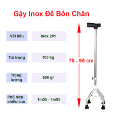Gậy Tập Đi Inox 4 Chân Nhọn Cho Người Già NIKITA GNG-4NHON