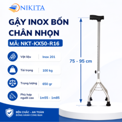 Gậy Tập Đi Inox 4 Chân Nhọn Cho Người Già NIKITA GNG-4NHON