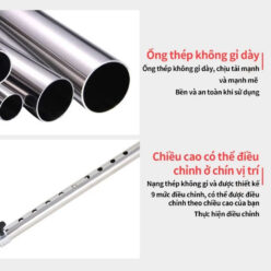 Thân gậy làm từ Thép không gỉ gia cố chắc chắn, chiều cao linh hoạt