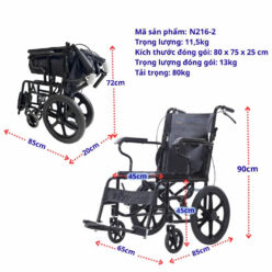 Thông số kỹ thuật xe lăn trợ lực có phanh an toàn, gấp gọn Nikita N216-2
