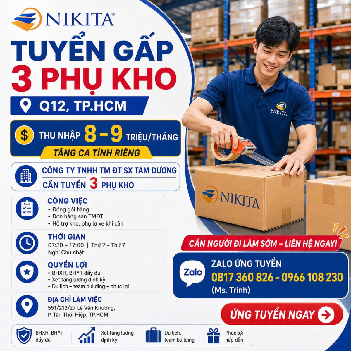 NIKITA tuyển dụng nhân viên phụ kho