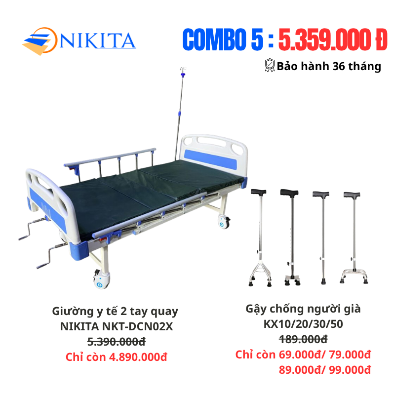 Combo Giường Y Tế DCN02X Và Gậy Chống Người Già NIKITA