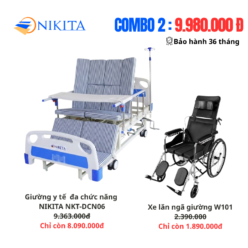 Combo Giường Y Tế DCN06 Và Xe Lăn Ngả Giường W101 NIKITA